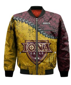 Iona Gaels Bomber Jacket Grunge Polynesian Tattoo- NCAA