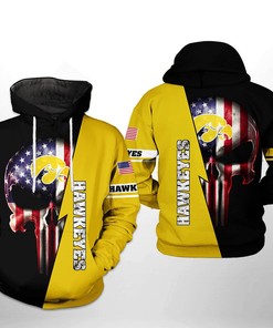 Iowa Hawkeyes NCAA US Flag Skull 3D All Over Print Hoodie, Zip-Up Hoodie