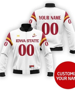 Iowa State Cyclones #00 Personalized White Jersey Style Gift With Custom Number Name For Iowa State Fans Bomber Jacket
