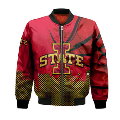 Iowa State Cyclones Bomber Jacket Basketball Net Grunge Pattern- NCAA