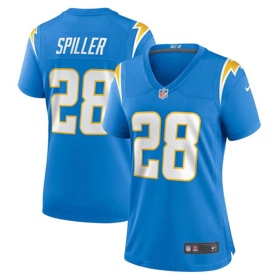 Isaiah Spiller 28 Los Angeles Chargers Women's Game Jersey - Powder Blue