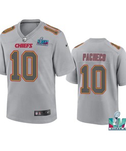 Isaih Pacheco 10 Kansas City Chiefs Super Bowl LVII Youth Atmosphere Game Jersey - Gray