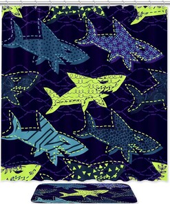 Island Beach Sea Turtle Parrot Shark Shower Curtain in Waterproof Fabric for Bathroom Decor
