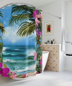 Island Palm Tree Tropical Beach Shower Curtain for Your Bathroom