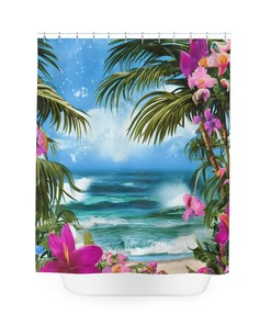 Island Palm Tree Tropical Beach Shower Curtain for Your Bathroom