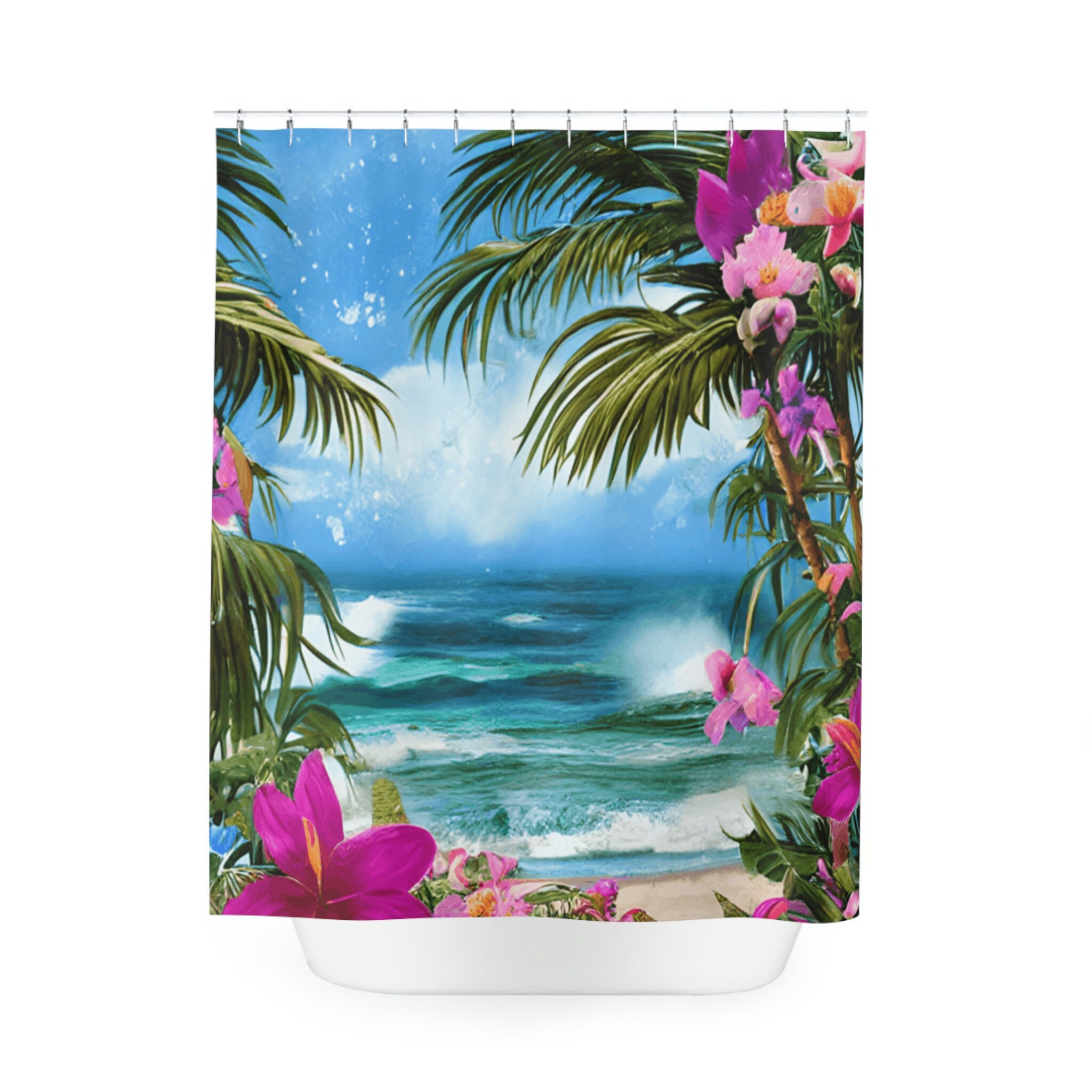 Island Palm Tree Tropical Beach Shower Curtain for Your Bathroom
