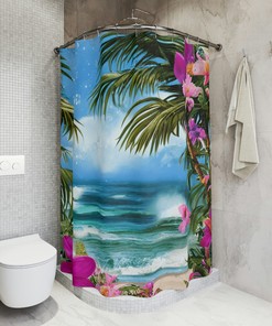 Island Palm Tree Tropical Beach Shower Curtain for Your Bathroom