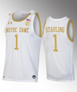 JJ Starling 1 Notre Dame Fighting Irish White Jersey 2022-23 College Basketball