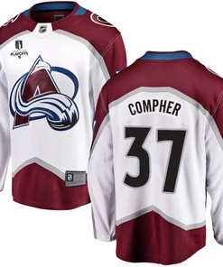 J.T. Compher 37 Colorado Avalanche Stanley Cup 2023 Playoffs Patch Away Breakaway Men Jersey - White