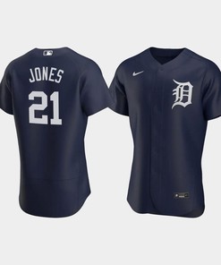 JaCoby Jones 21 Detroit Tigers Team Logo Navy Alternate Jersey