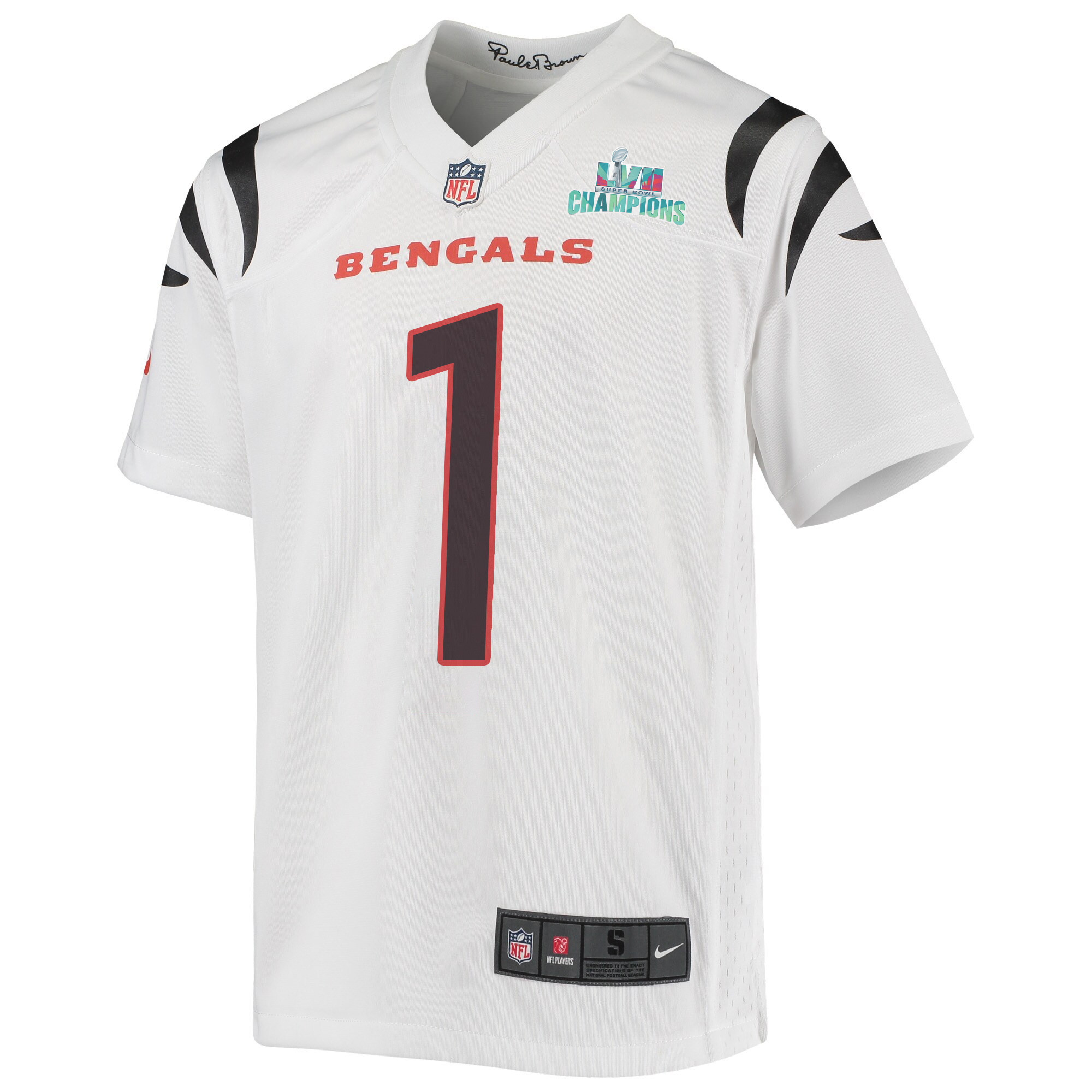 Ja'Marr Chase 1 Cincinnati Bengals Super Bowl LVII Champions Youth Game Jersey - White