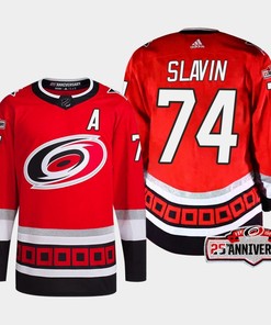 Jaccob Slavin 74 Carolina Hurricanes Red Jersey 2022-23 Third 25th Anniversary