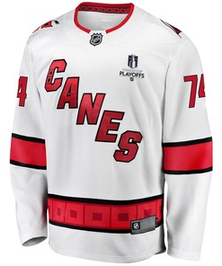 Jaccob Slavin 74 Carolina Hurricanes Stanley Cup 2023 Playoffs Patch Away Breakaway Men Jersey - White