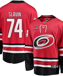 Jaccob Slavin 74 Carolina Hurricanes Stanley Cup 2023 Playoffs Patch Home Breakaway Men Jersey - Red