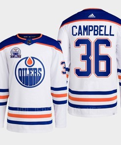 Jack Campbell 36 Edmonton Oilers White Jersey 2022 Lee Ryan Hall Of Fame Patch Away