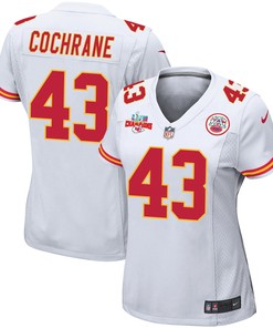 Jack Cochrane 43 Kansas City Chiefs Super Bowl LVII Champions 3 Stars Women Game Jersey - White