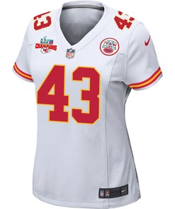 Jack Cochrane 43 Kansas City Chiefs Super Bowl LVII Champions 3 Stars Women Game Jersey - White