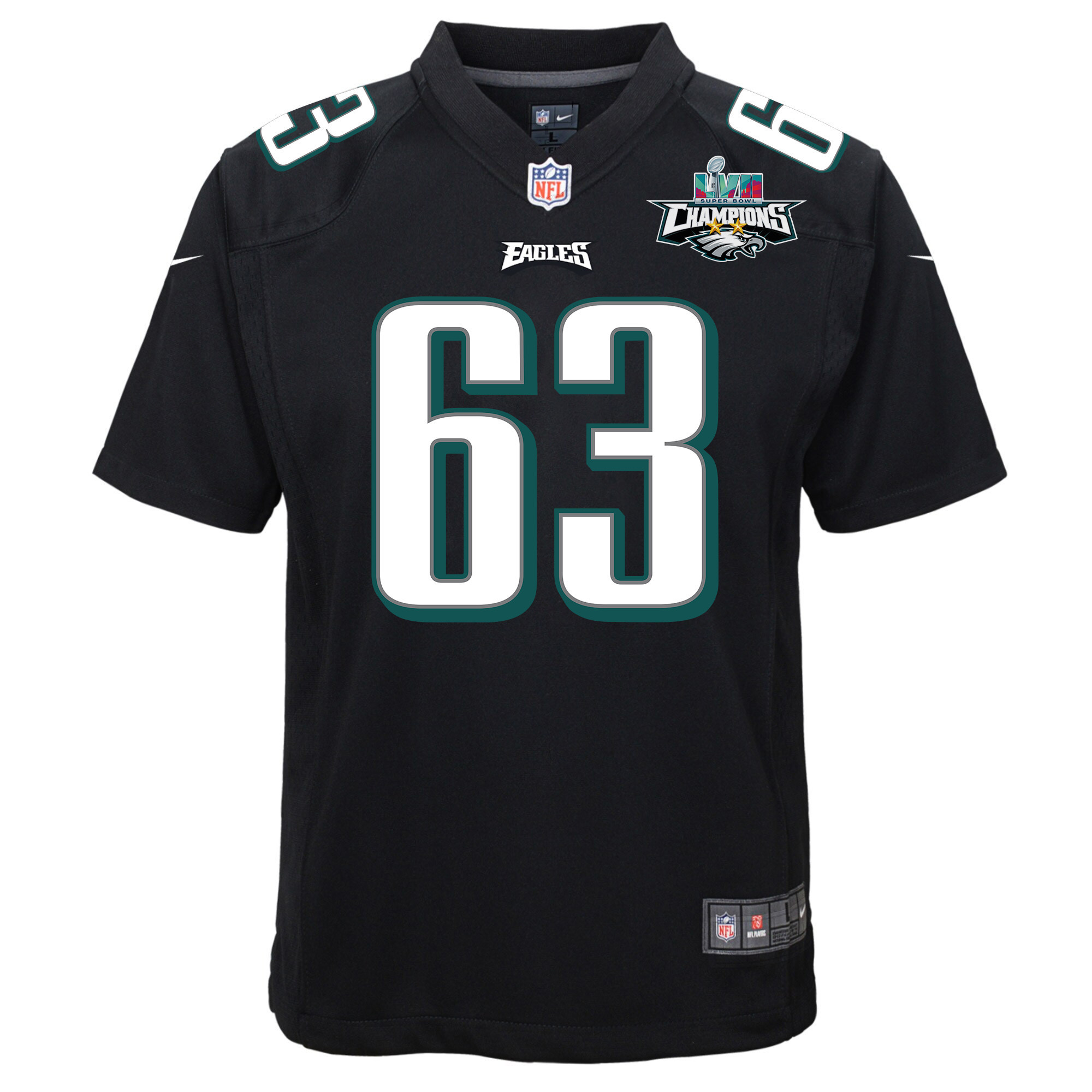 Jack Driscoll 63 Philadelphia Eagles Super Bowl LVII Champions 2 Stars Youth Game Jersey - Black
