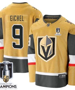 Jack Eichel 9 Vegas Golden Knights 2023 Stanley Cup Champions Patch Breakaway Home Jersey - Gold