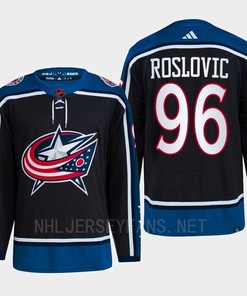 Jack Roslovic 96 Reverse Retro 2.0 2022 Columbus Blue Jackets Navy Jersey Primegreen