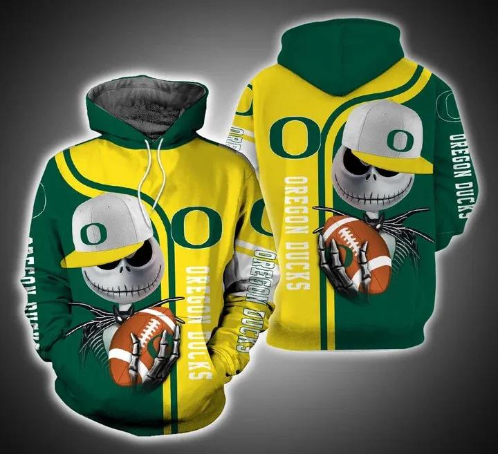 Jack Skellington Hold Ball Oregon Ducks 3D Hoodie Oregon Ducks Fans Gift