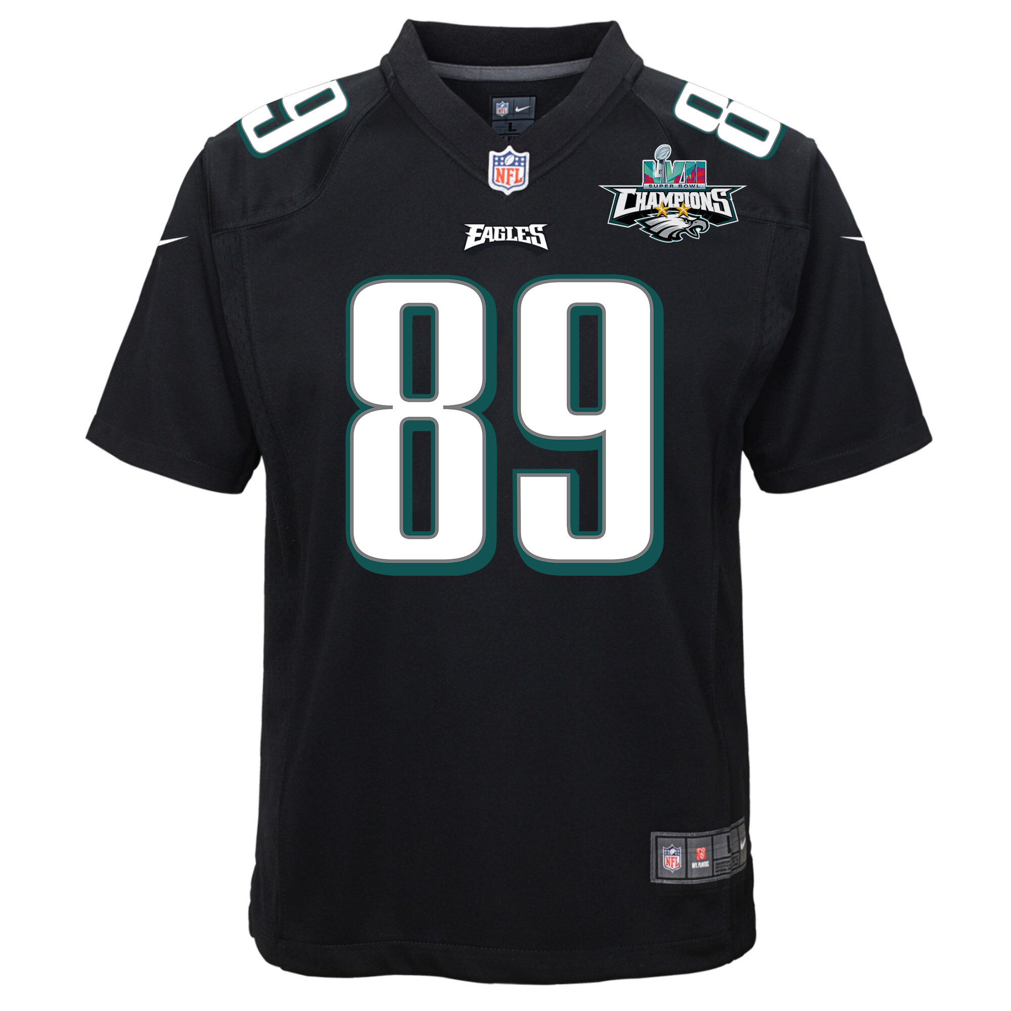 Jack Stoll 89 Philadelphia Eagles Super Bowl LVII Champions 2 Stars Youth Game Jersey - Black