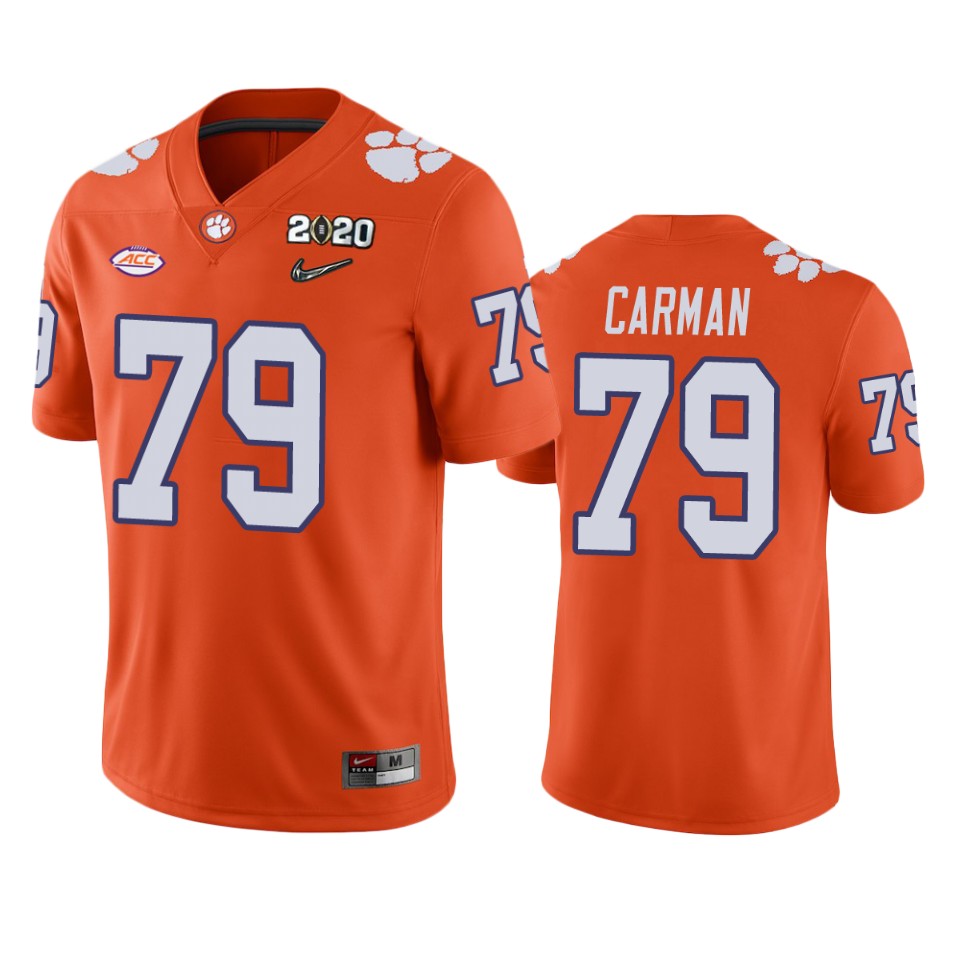 Jackson Carman Clemson Tigers 2020 National Championship Orange Jersey