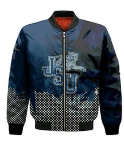 Jackson State Tigers Bomber Jacket Basketball Net Grunge Pattern- NCAA