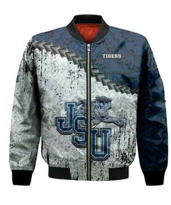 Jackson State Tigers Bomber Jacket Grunge Polynesian Tattoo- NCAA