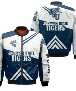 Jackson State Tigers Football Bomber Jacket  - Stripes Cross Shoulders - NCAA
