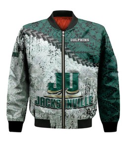 Jacksonville Dolphins Bomber Jacket Grunge Polynesian Tattoo- NCAA