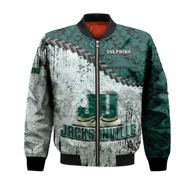 Jacksonville Dolphins Bomber Jacket Grunge Polynesian Tattoo- NCAA