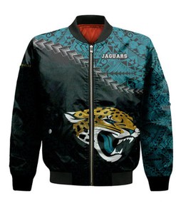 Jacksonville Jaguars Bomber Jacket Grunge Polynesian Tattoo - NFL