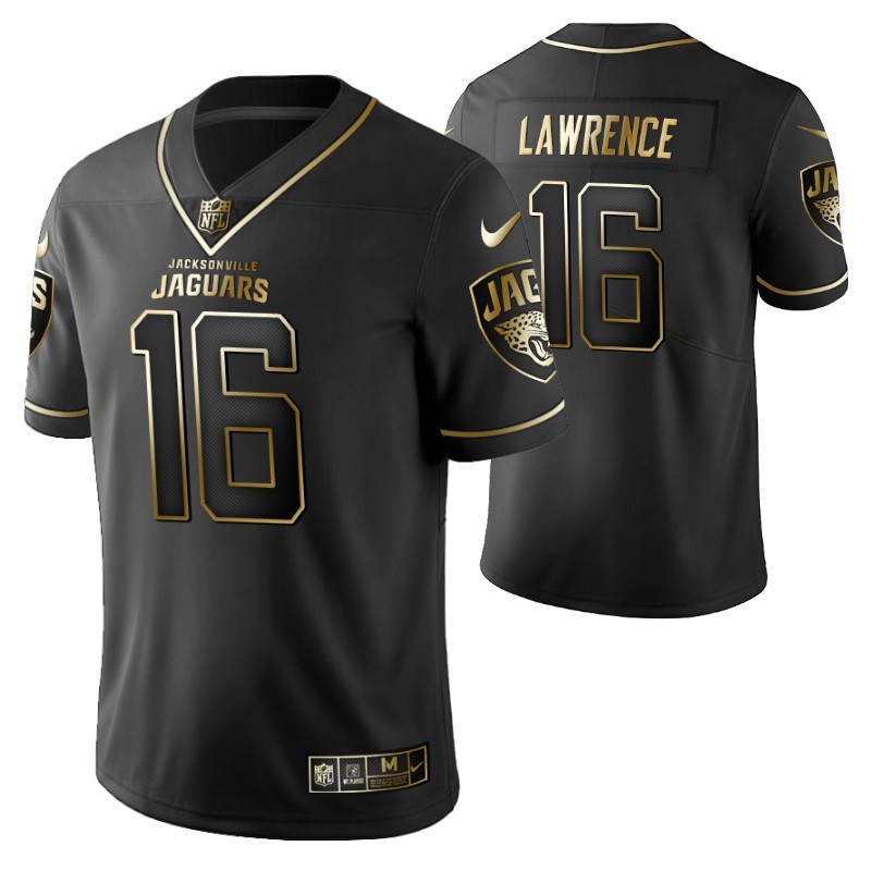 Jacksonville Jaguars Trevor Lawrence 16 2021 Nfl Golden Brandedition Black Jersey Gift For 49ers Fans