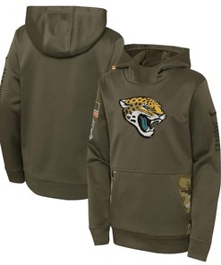 Jacksonville Jaguars Youth 2022 Salute To Service Performance Pullover Hoodie - Olive