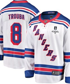 Jacob Trouba 8 New York Rangers Stanley Cup 2023 Playoffs Patch Away Breakaway Men Jersey - White