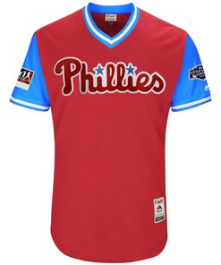 Jake Arrieta Snake Philadelphia Phillies Majestic 2018 Mlb Little League Classic Jersey - Scarlet/light Blue