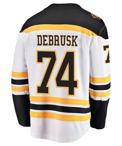 Jake DeBrusk 74 Boston Bruins Stanley Cup 2023 Playoffs Patch Away Breakaway Men Jersey - White