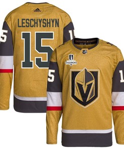 Jake Leschyshyn 15 Vegas Golden Knights Stanley Cup 2023 Champions Patch Home Breakaway Men Jersey - Gold