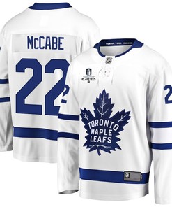 Jake McCabe 22 Toronto Maple Leafs Stanley Cup 2023 Playoffs Patch Away Breakaway Men Jersey - White