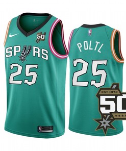 Jakob Poltl 25 2022-23 San Antonio Spurs Teal 50th Anniversary Men Jersey City Edition