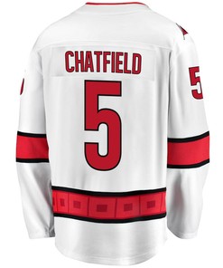 Jalen Chatfield 5 Carolina Hurricanes Stanley Cup 2023 Playoffs Patch Away Breakaway Men Jersey - White