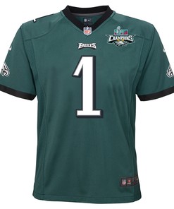 Jalen Hurts 1 Philadelphia Eagles Super Bowl LVII Champions 2 Stars 2 Stars Youth Game Jersey - Black