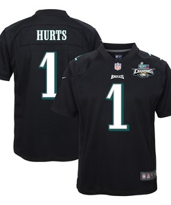 Jalen Hurts 1 Philadelphia Eagles Super Bowl LVII Champions 2 Stars Youth Game Jersey - Black