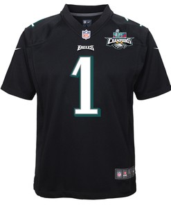 Jalen Hurts 1 Philadelphia Eagles Super Bowl LVII Champions 2 Stars Youth Game Jersey - Black