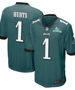 Jalen Hurts 1 Philadelphia Eagles Super Bowl LVII Champions Men Game Jersey - Midnight Green