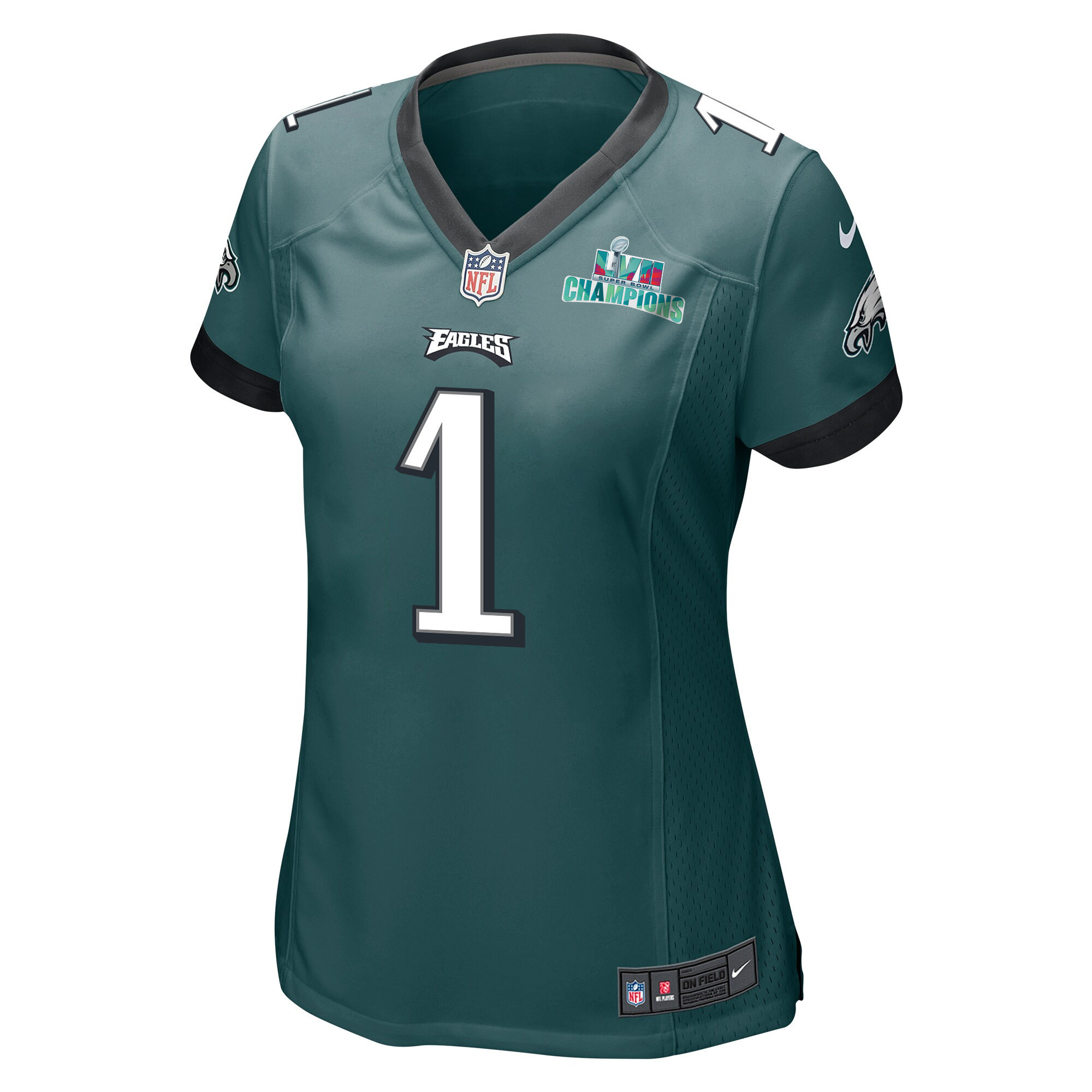 Jalen Hurts 1 Philadelphia Eagles Super Bowl LVII Champions Women Game Jersey - Midnight Green
