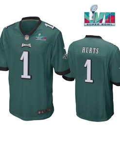 Jalen Hurts 1 Philadelphia Eagles Super Bowl LVII Game Player Men Jersey - Green