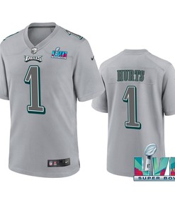 Jalen Hurts 1 Philadelphia Eagles Super Bowl LVII Patch Atmosphere Fashion Game Jersey - Gray