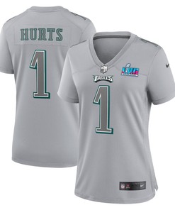 Jalen Hurts 1 Philadelphia Eagles Women Super Bowl LVII Patch Atmosphere Fashion Game Jersey - Gray